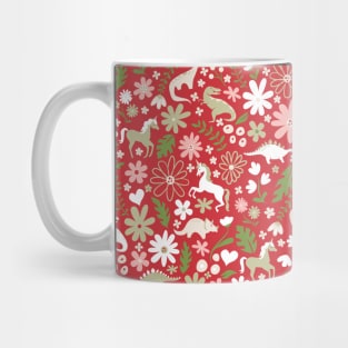 Dinosaurs + Unicorns in Christmas Red Mug